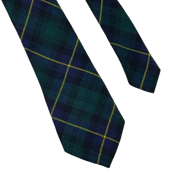 Kinloch Anderson Mens Necktie Scotland Plaid Green Blue Yellow 58 in u - Picture 3 of 4